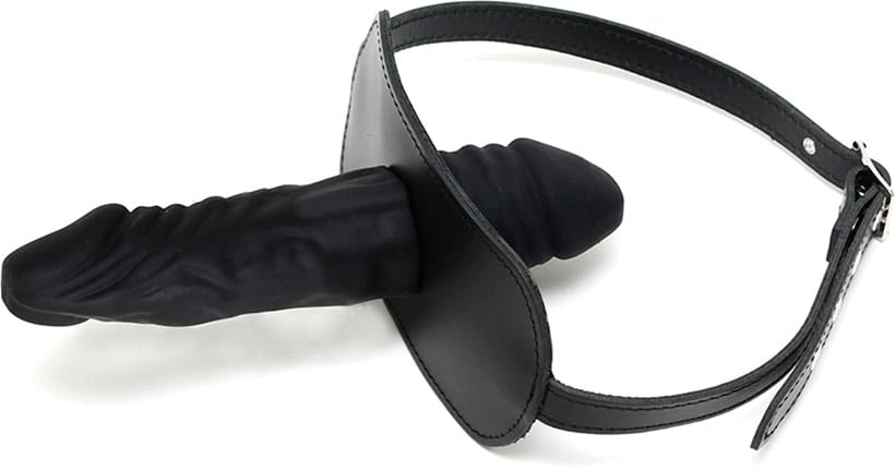 Bâillon en cuir Rimba équipé de 2 godemichets amovibles en silicone