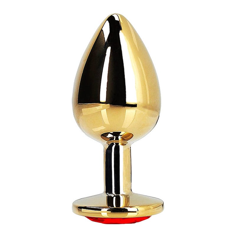 Ouch! Metal Butt Plug | Plug doré avec coeur en cristal rouge | Medium