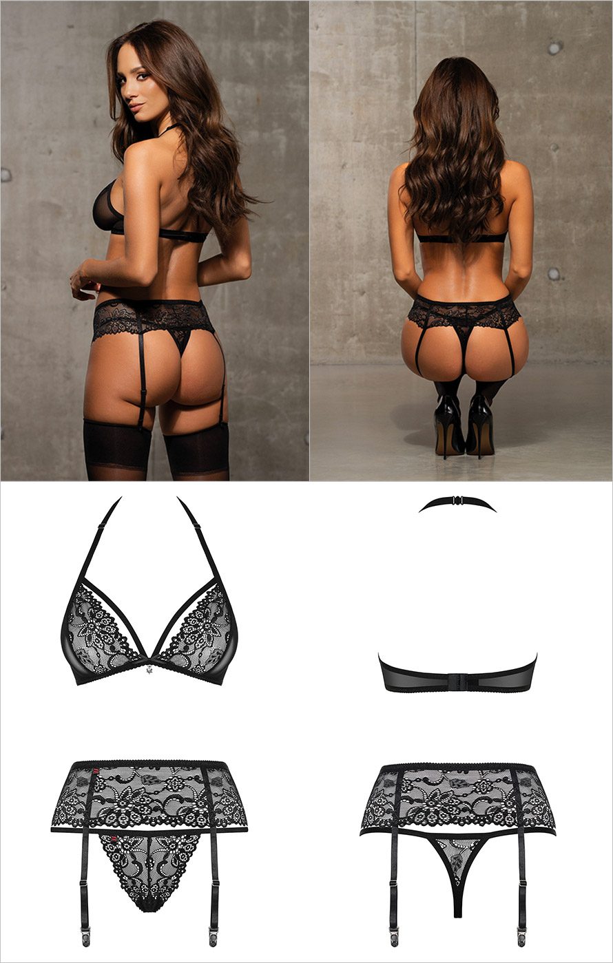 Obsessive 838-SEG-3 | Set aus raffinierter Spitze | Schwarz