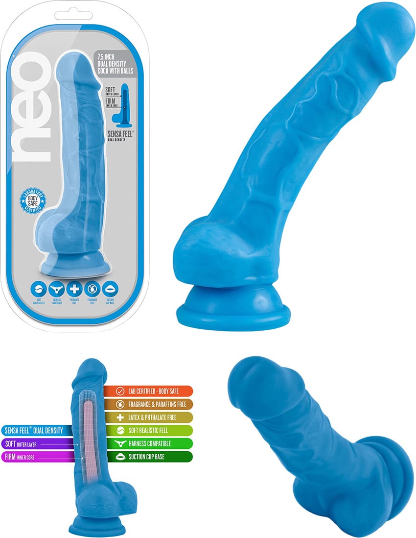 Blush Neo | Dildo mit Saugnapf, der einen Penis in blauer Farbe darstellt