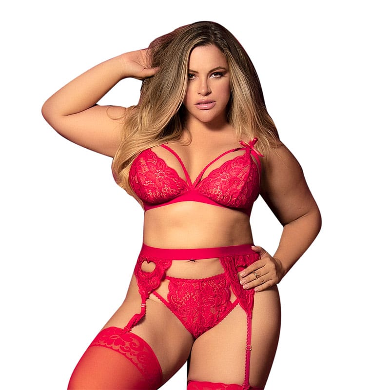 Mapalé 8221 | Romantisches 3-teiliges Set | Roter Spitze hergestellt