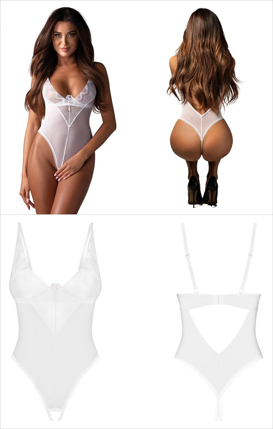 Obsessive Alissium | Teddy ouvert en dentelle géométrique blanche