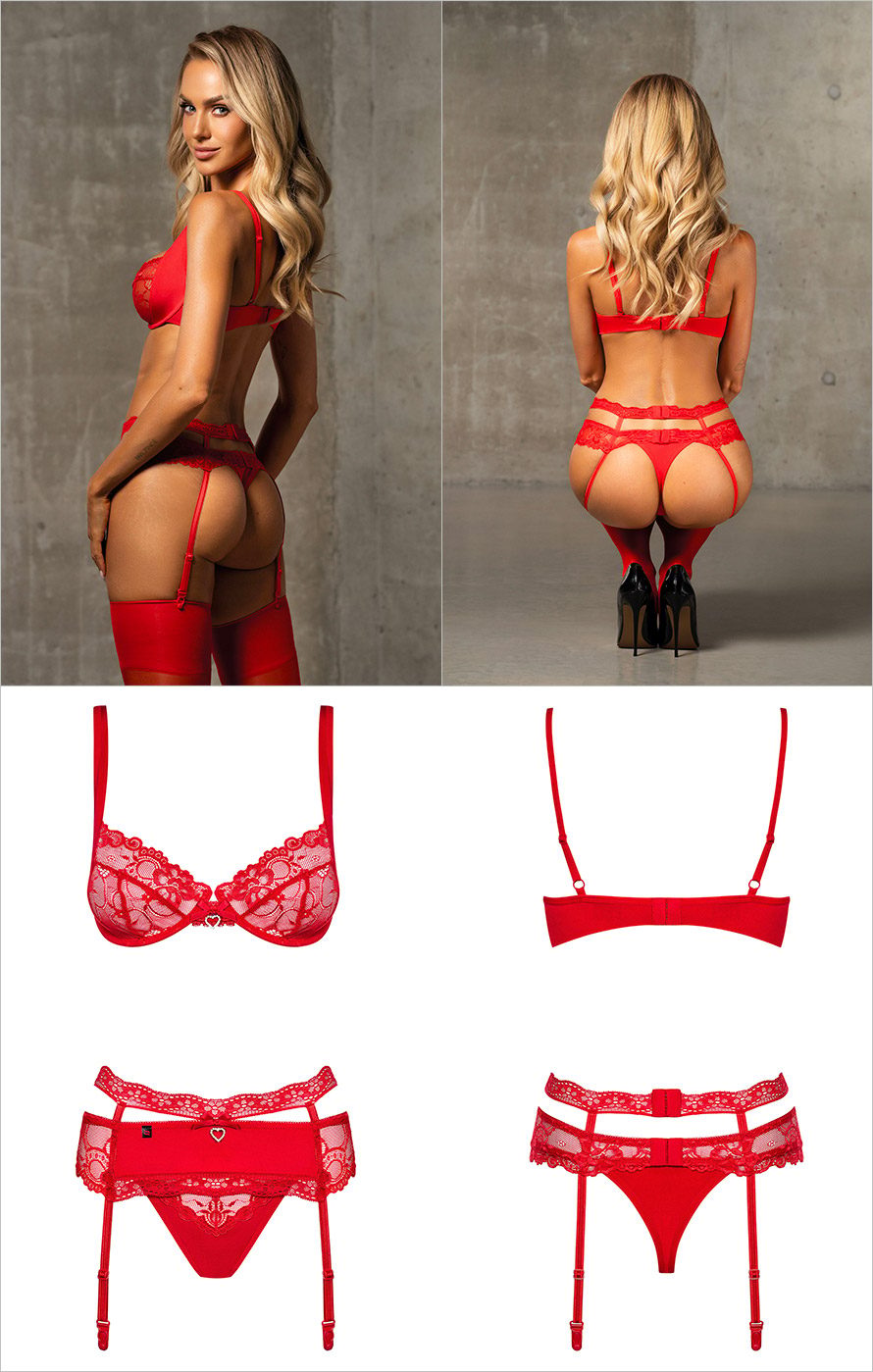 Obsessive Heartina | Sinnliches rotes Set - 3-teilig