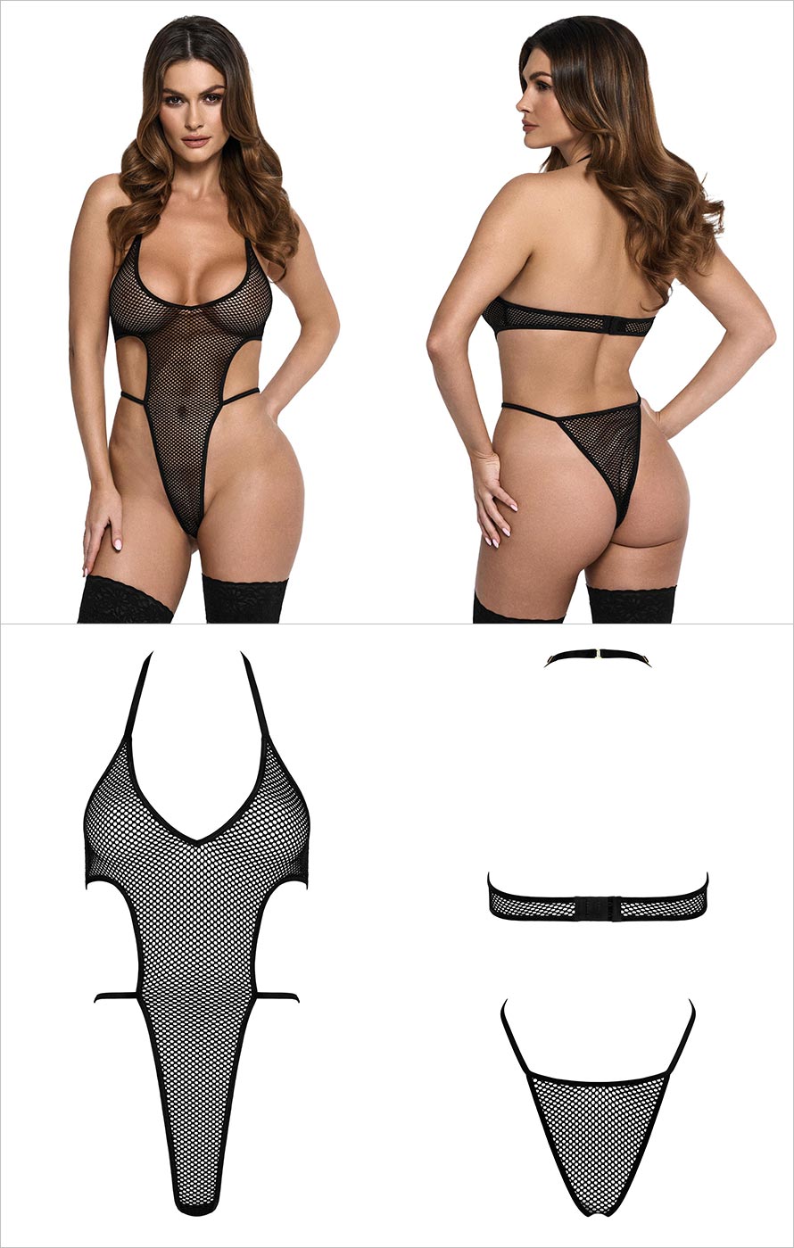 Kotek BD104 | Body aus schwarzem Netz mit tiefem Ausschnitt