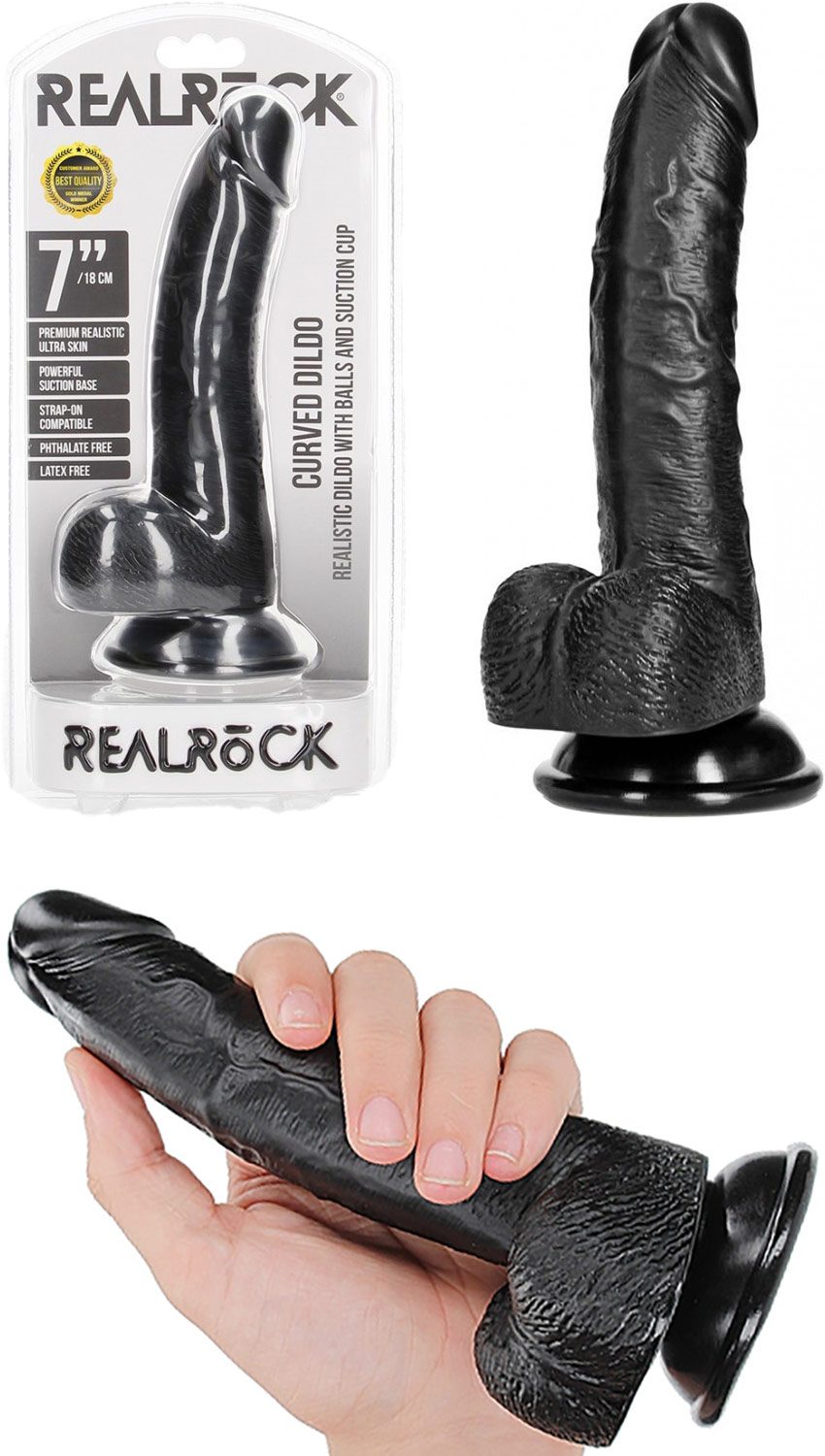 RealRock 7" | Dildo doux et ferme avec testicules - 15 cm - Noir