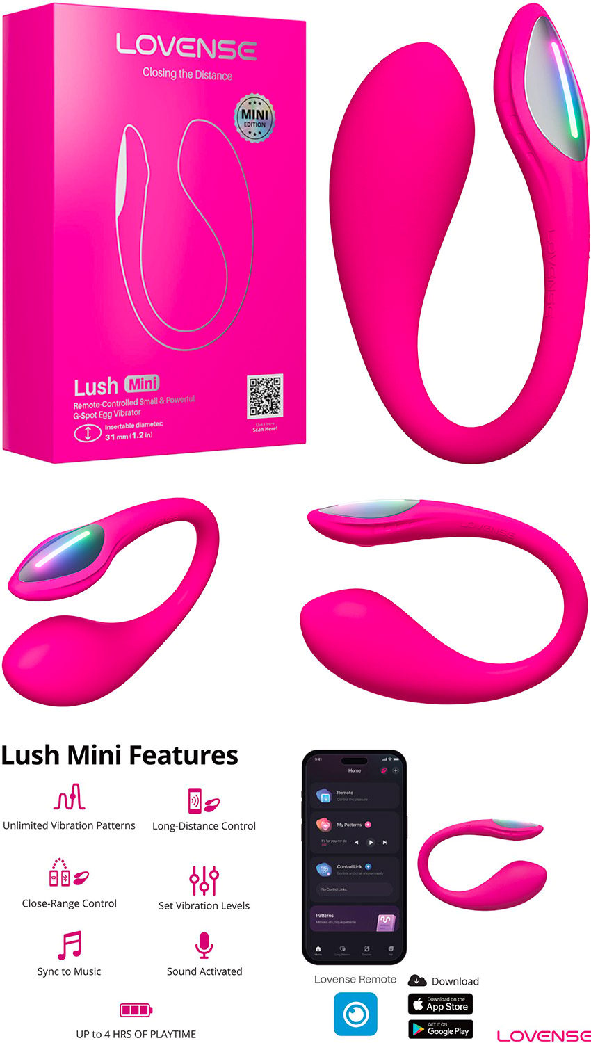 Lovense Lush Mini | Sextoy vibrant contrôlable à distance | iOS/Android