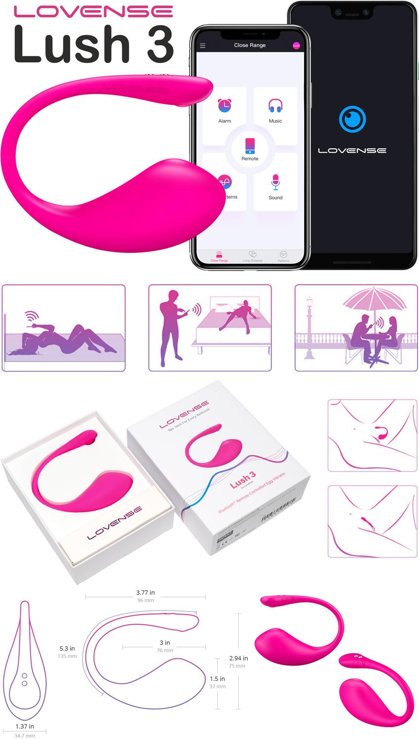 Lovense Lush 3 | Sextoy vibrant contrôlable à distance | iOS/Android