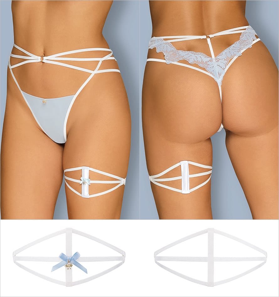 Obsessive A760 | Weiße Strumpfband mit blauer Schleife