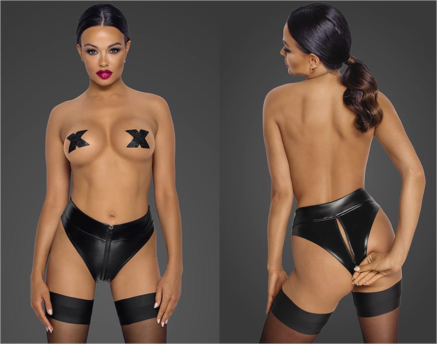 Noir Handmade F260 | Culotte taille haute noire avec fermeture éclair