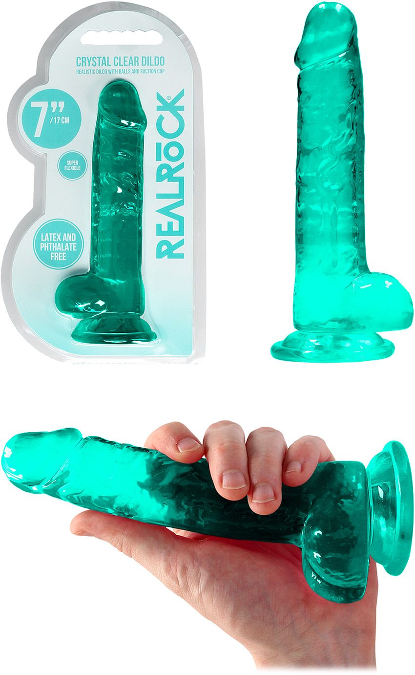 RealRock Crystal Clear | Dildo semi transparent de couleur turquoise