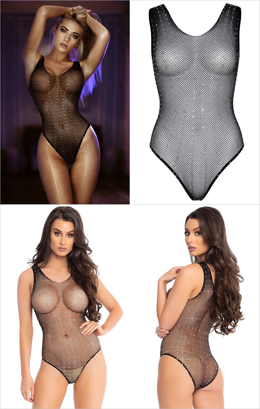 Leg Avenue Strassy | Body en résille avec petits strass | S/L