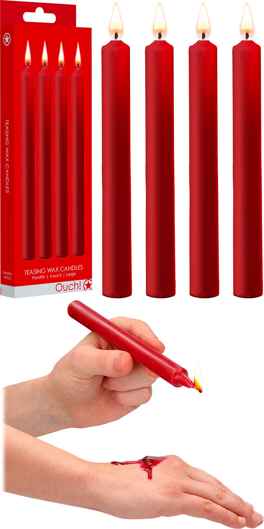 Ouch! Teasing Wax Candles | Packung mit 4 roten Kerzen für BDSM