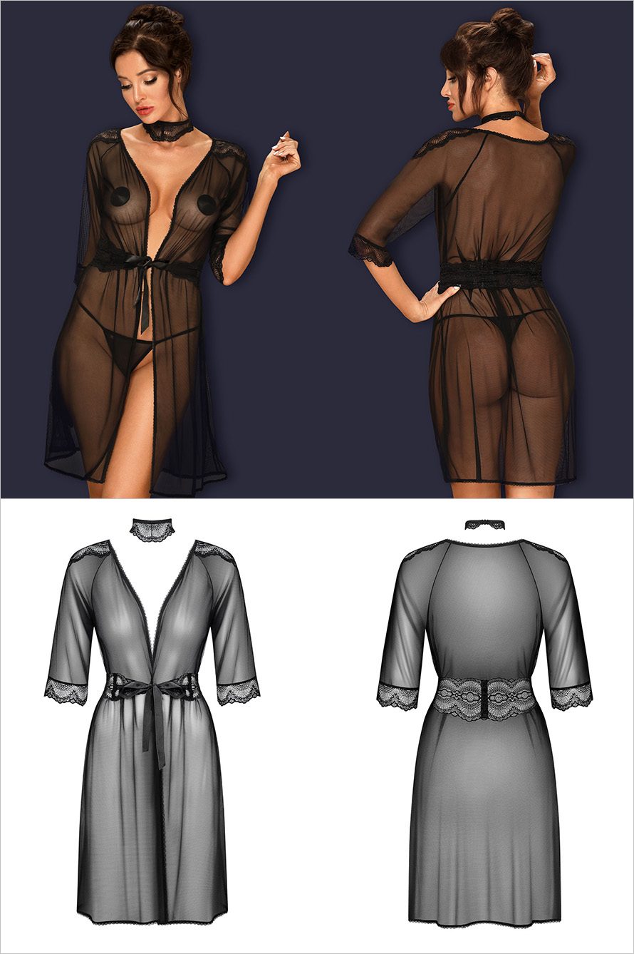 Obsessive Lucita-PEI-1 | Sensuel peignoir en voile noir transparent