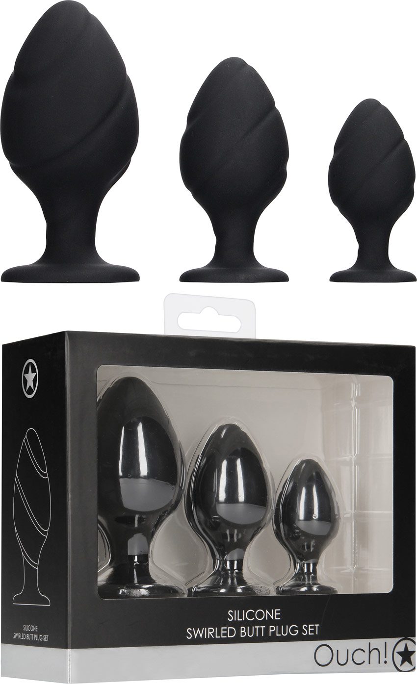 Swirled Butt Plug | Set mit 3 Analplugs aus Silikon | Mit Saugnapf
