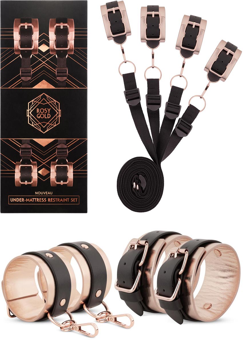 Rosy Gold Under Mattress | Set d'attaches BDSM pour lit | Or rose
