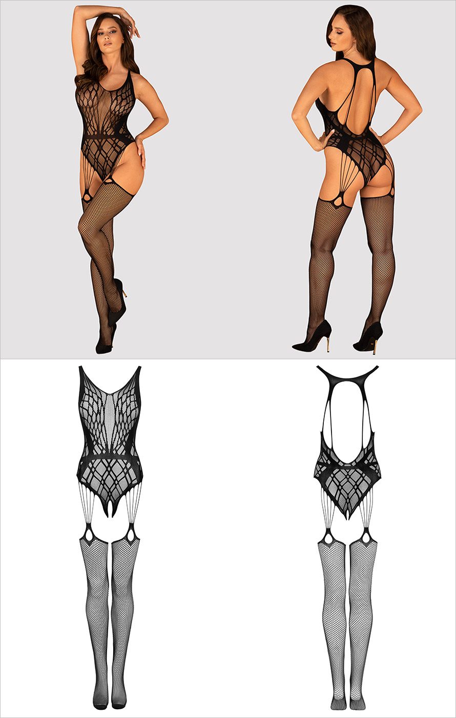 Obsessive G324 | Sexy Bodystocking aus Mesh mit geometrischen Mustern