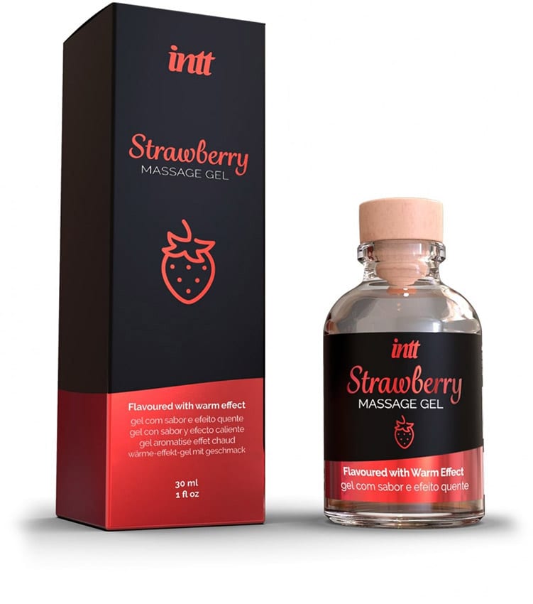 Intt Strawberry | Gel de massage chauffant | Aromatisé et embrassable