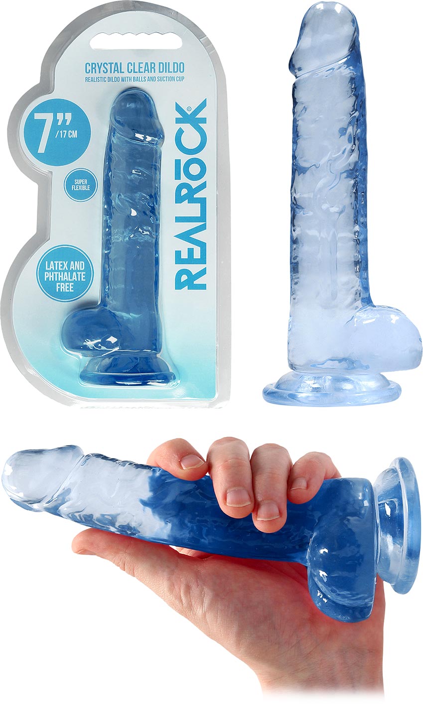 RealRock Crystal Clear | Halbtransparenter Dildo in blau Farbe