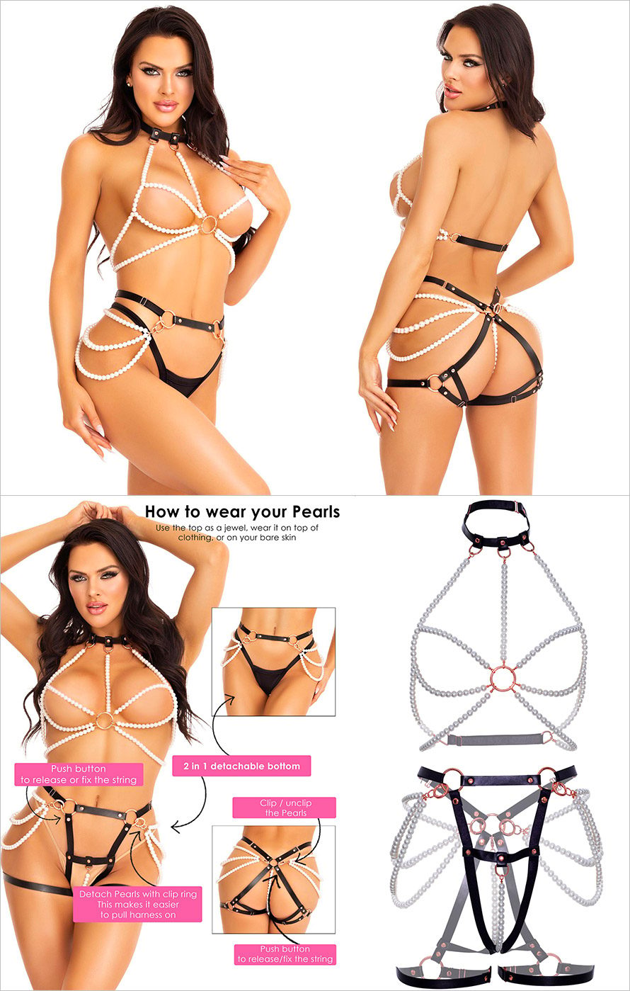 Leg Avenue KINK KI4049 | Geschirr mit Rundhalsausschnitt und falschen Perlen