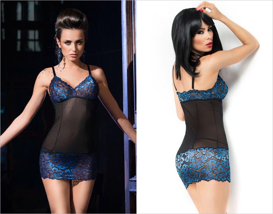 Chilirose 3842 | Nuisette moulante en voile et dentelle florale