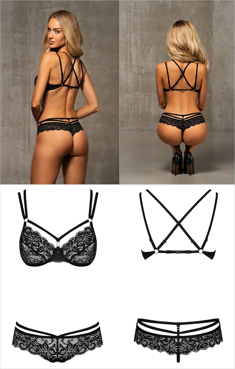 Obsessive 860-SET-1 | Sexy Set aus Spitze mit Bändern | Amanda