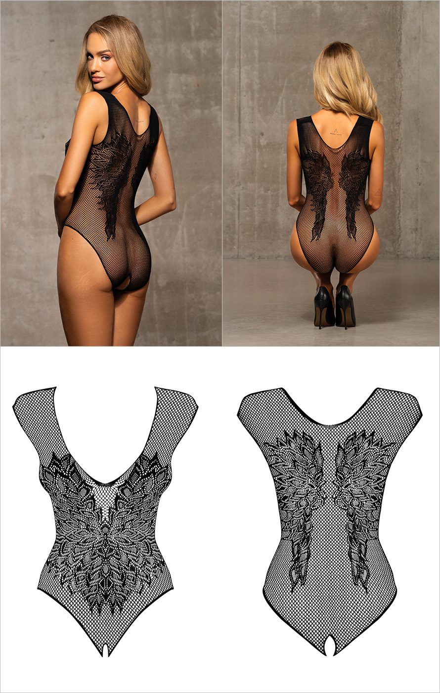 Obsessive B112 | Hinreissender Body aus Mesh mit floralen Mustern
