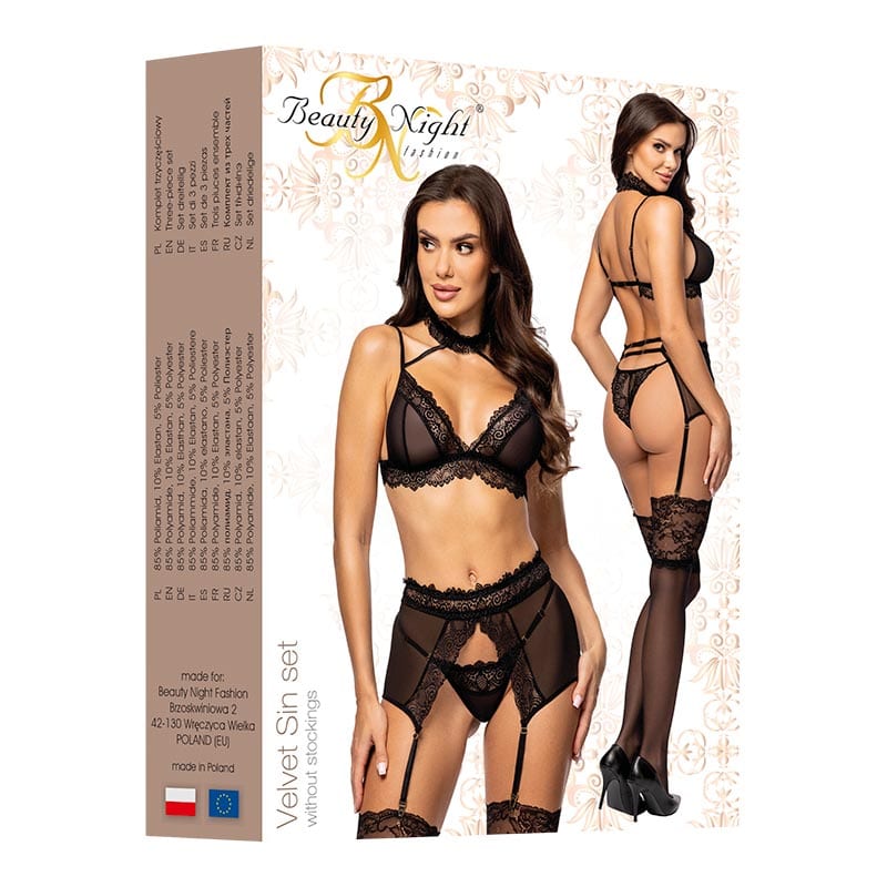 Beauty Night Velvet Sin | Ensemble lingerie séduisant 3 pièces