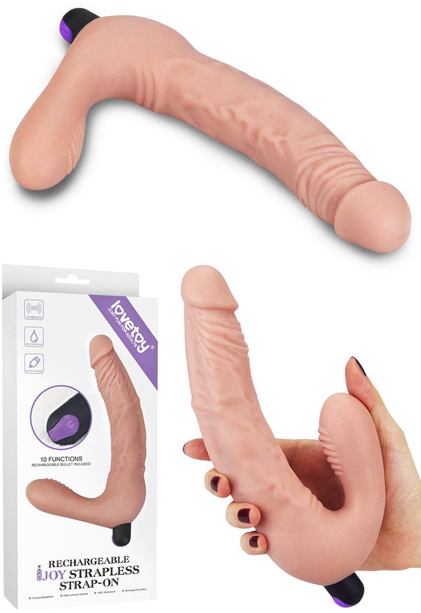 LoveToy iJoy | Doppelter, vibrierender Umschnalldildo ohne Harness