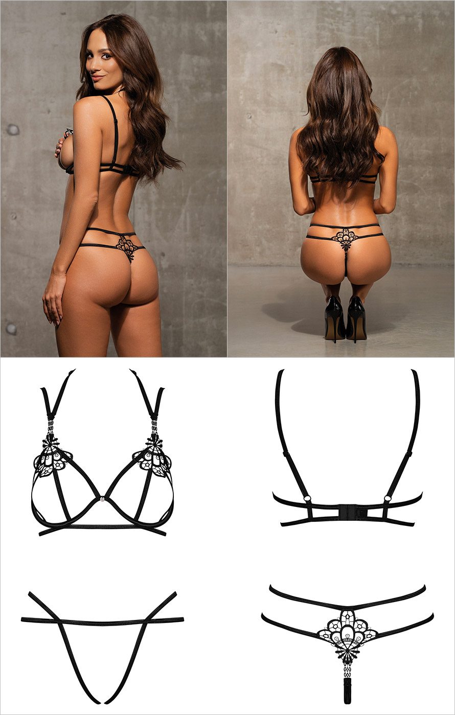 Obsessive Badossa | Ensemble sexy noir | Soutien-gorge et string