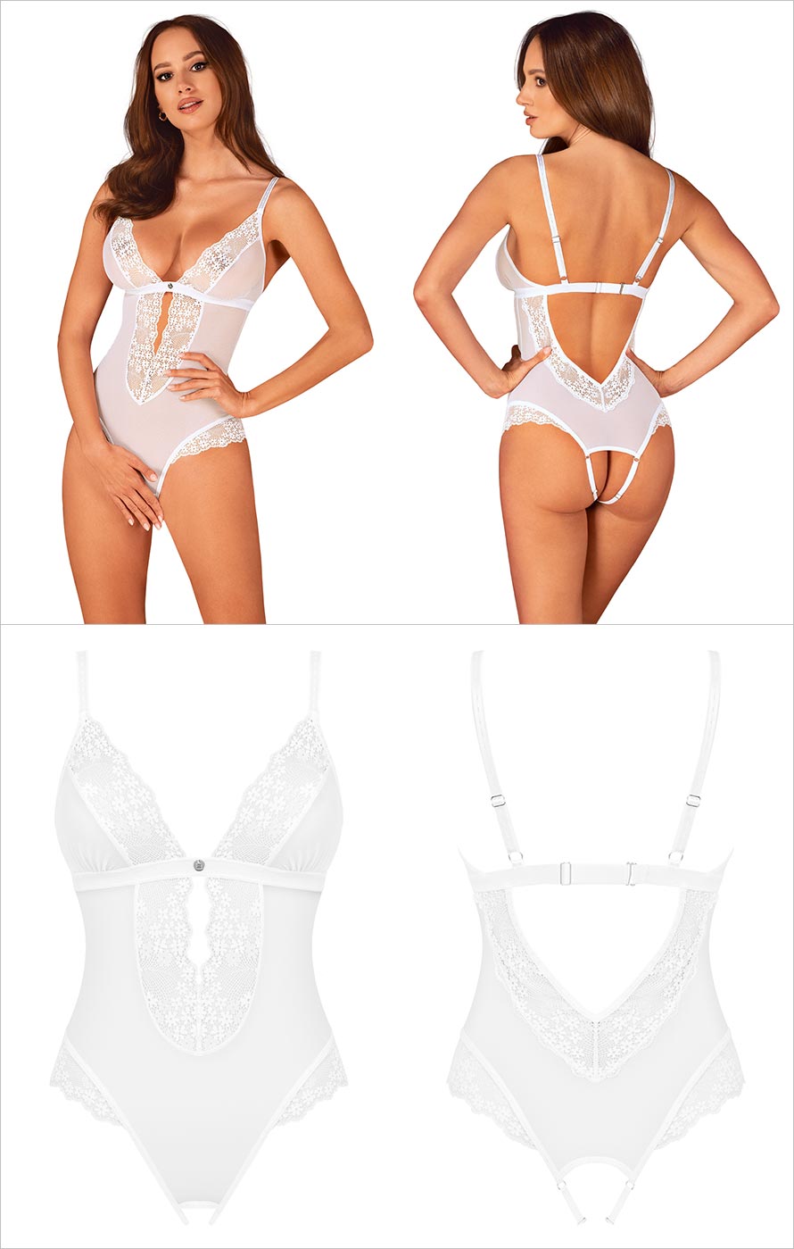 Obsessive Heavenlly | Offener Teddy aus weisser Blumenspitze