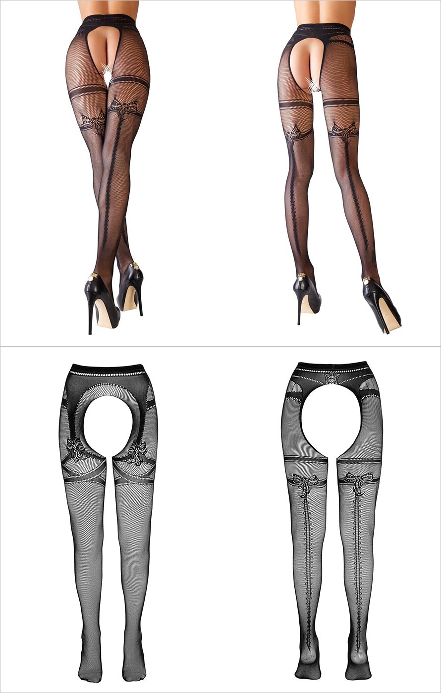 Cottelli Legwear 251 | Collant en résille ouvert à l'entrejambe