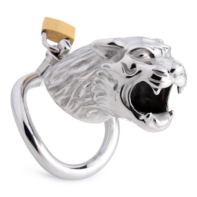 Master Series Tiger King | Keuschheitskäfig aus Stahl | Tigerkopf
