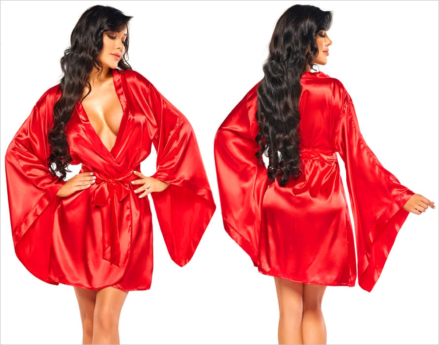 Beauty Night Samira | Peignoir sexy en tissu satiné | Avec ceinture