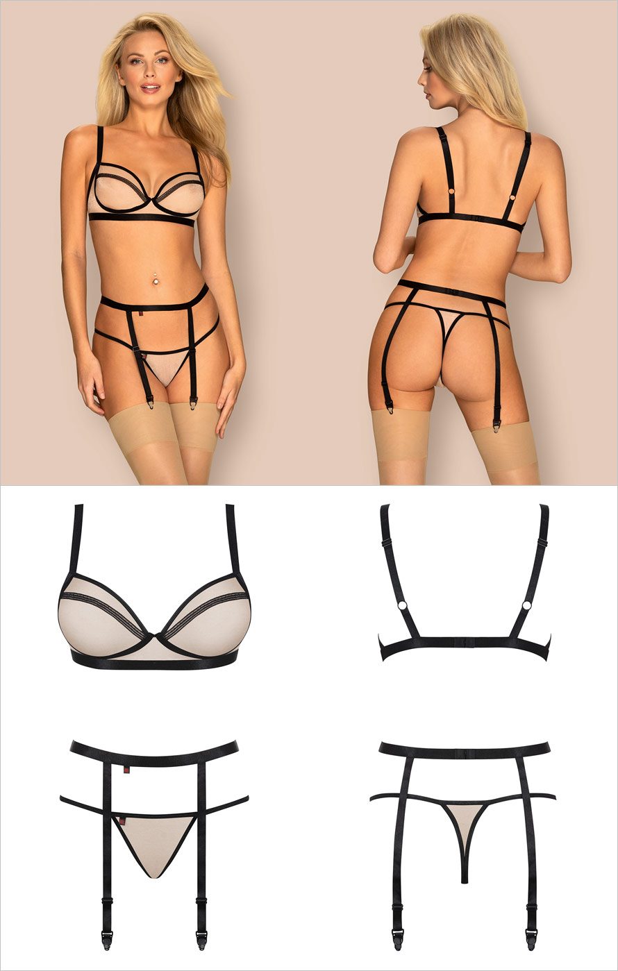 Obsessive Nudelia | Sexy 3-teiliges Set aus halbtransparentem Stoff