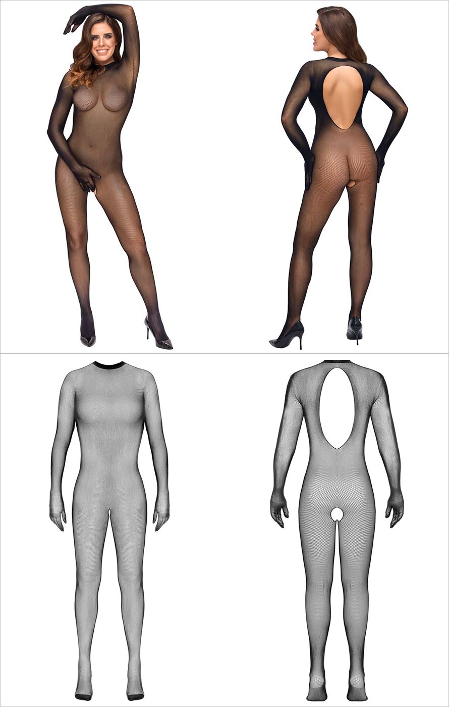 Cottelli Fantasy 1853 | Offener Netz-Bodystocking | Integrierte Handschuhe