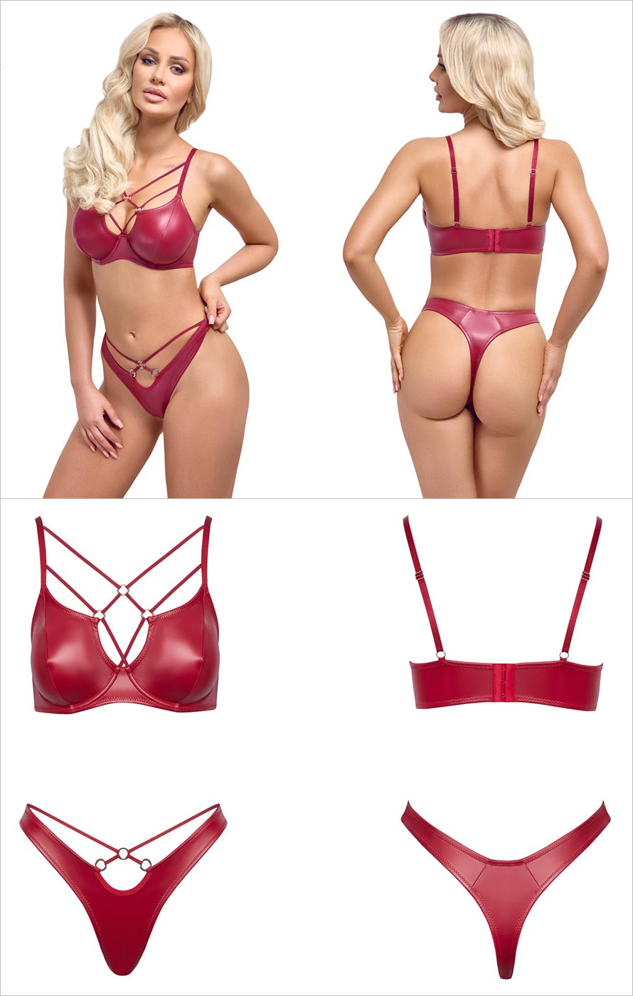 Cottelli Lingerie 4237 | Bordeauxfarbenes Wetlook-Set