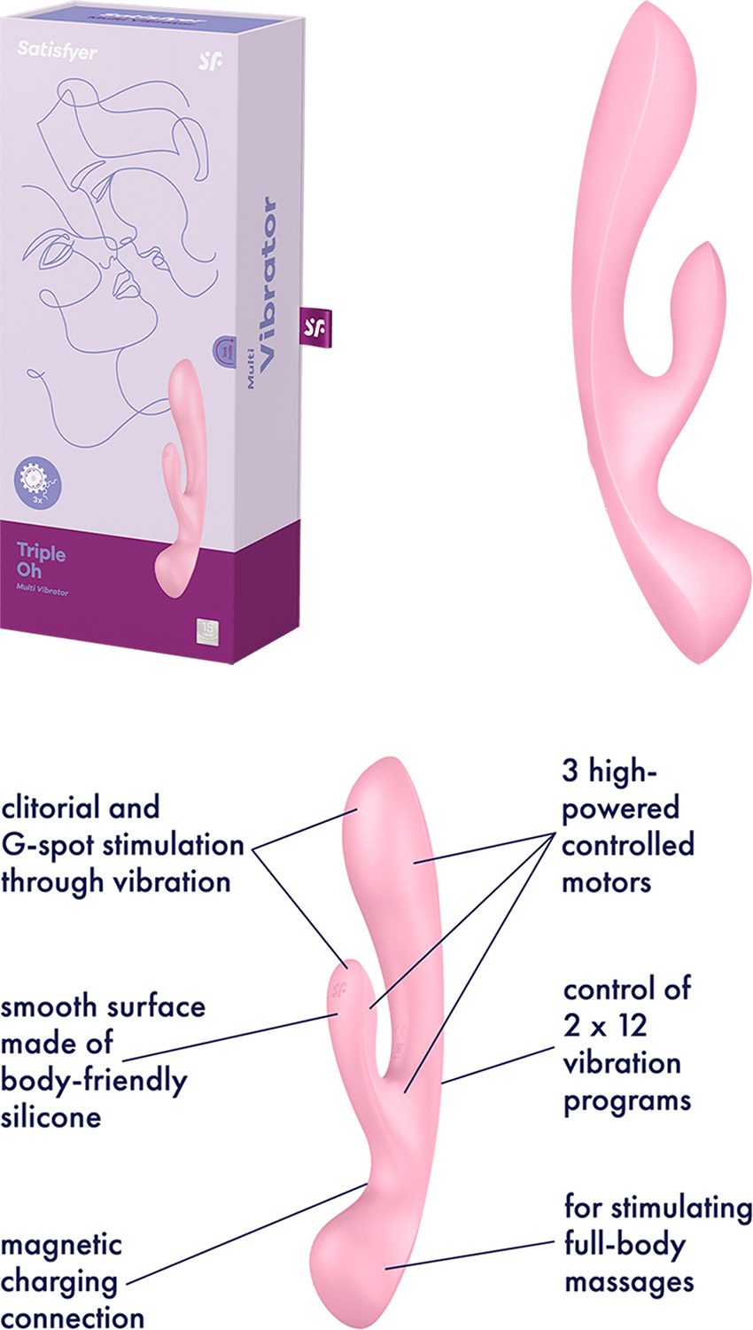 Satisfyer Triple Oh | Vibromasseur rabbit 3-en-1 | Rose