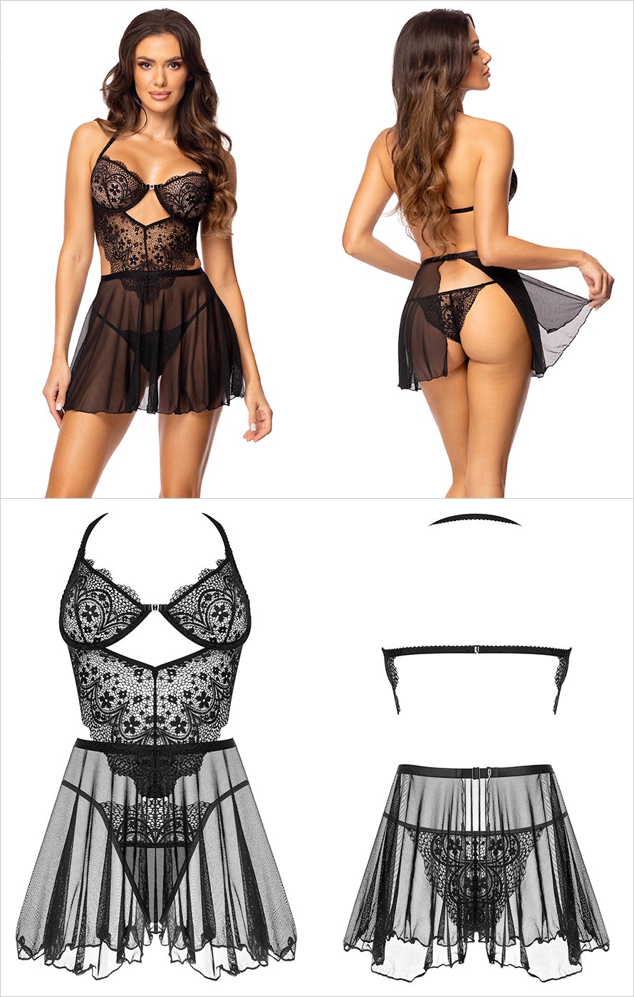 Beauty Night Dark Mirage Chemise & String - Schwarz (2XL/3XL)