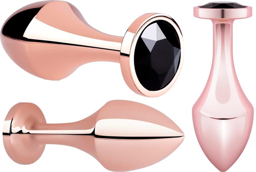 Rosy Gold Nouveau | Plug anal en aluminium rose avec cristal noir