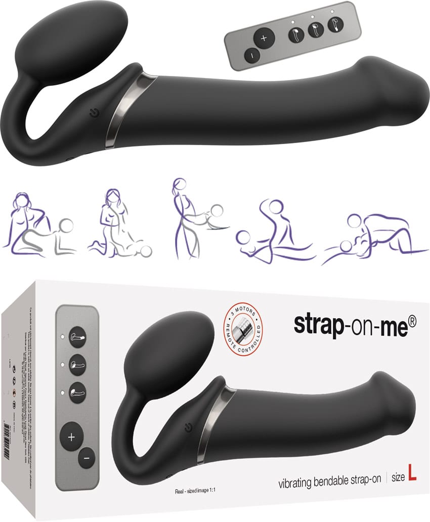 Double sextoy vibrant strap-on-me Vibrating Bendable - Noir (L)