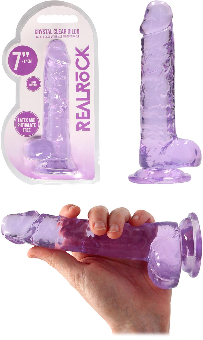 RealRock Crystal Clear | Halbtransparenter Dildo in violett Farbe