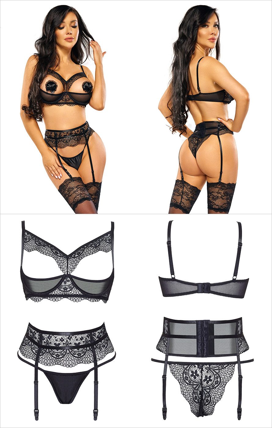 Beauty Night Chiara | Ensemble séduisant en dentelle florale noire