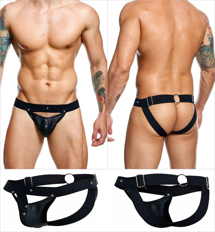 DNGEON Peakaboo | Schwarzer Jockstrap aus Kunstleder mit Zierknöpfen