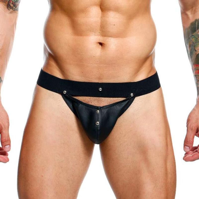 DNGEON Peakaboo | Schwarzer Jockstrap aus Kunstleder mit Zierknöpfen