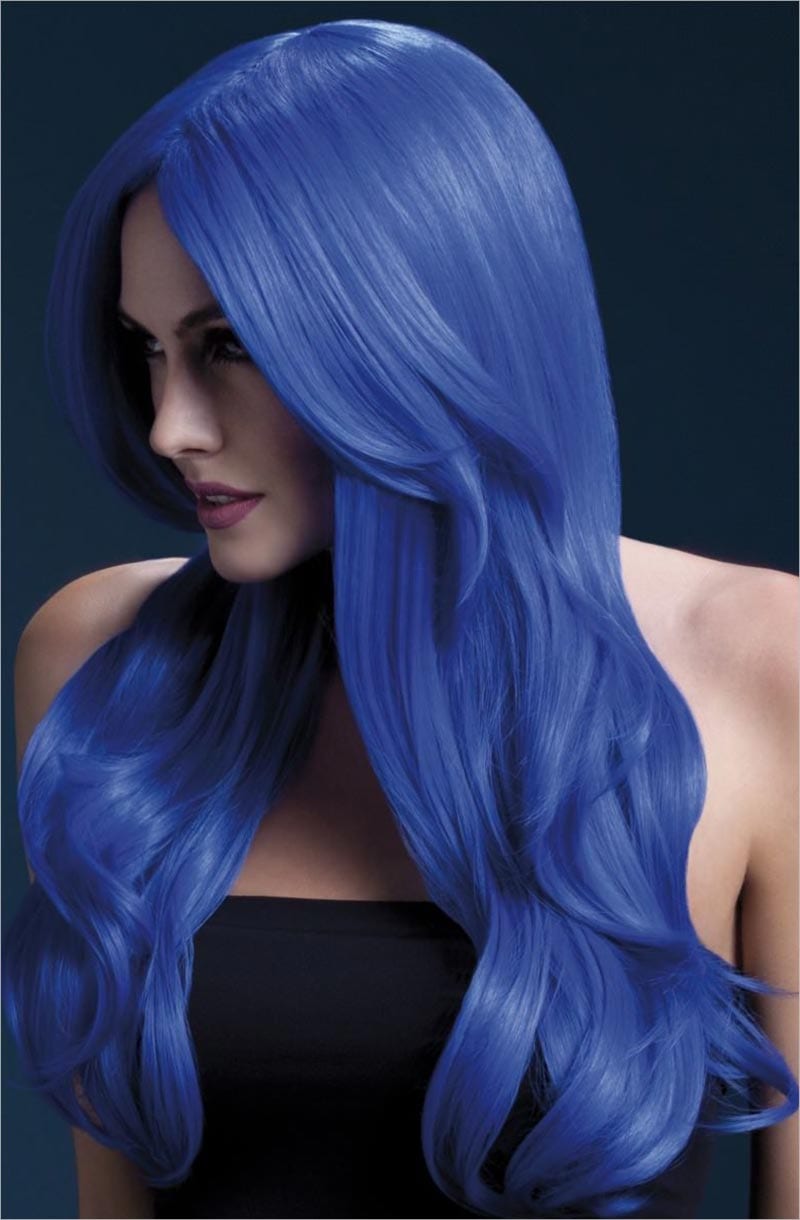 Fever Wigs Khloe | Lange, gewellte Perücke | Neonblau