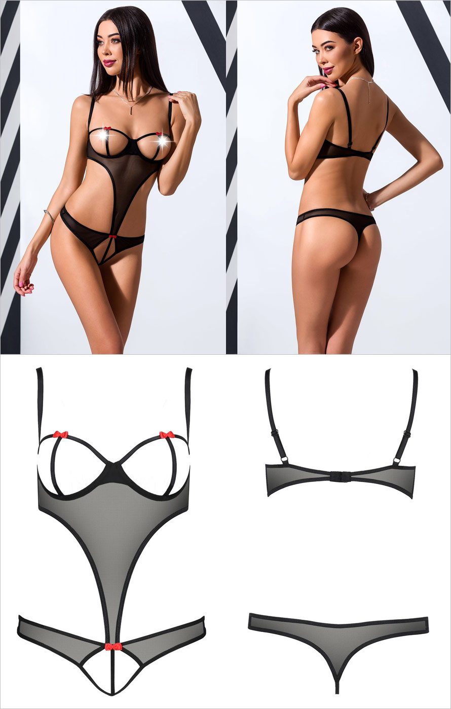 Passion Heidi | Body sexy en tulle noir avec lanières sexy