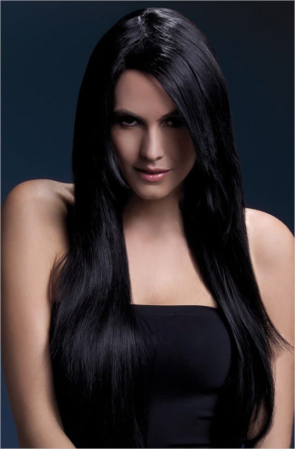 Fever Wigs Amber | Perücke mit langen schwarzen Haaren und Fransen