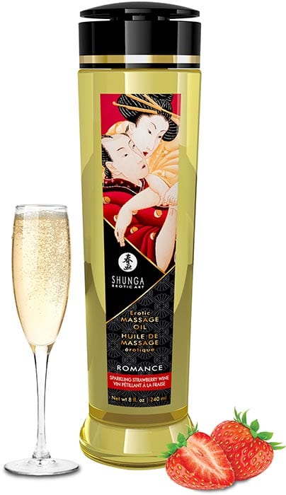 Shunga Romance Vin à la fraise | Huile de massage | 240 ml