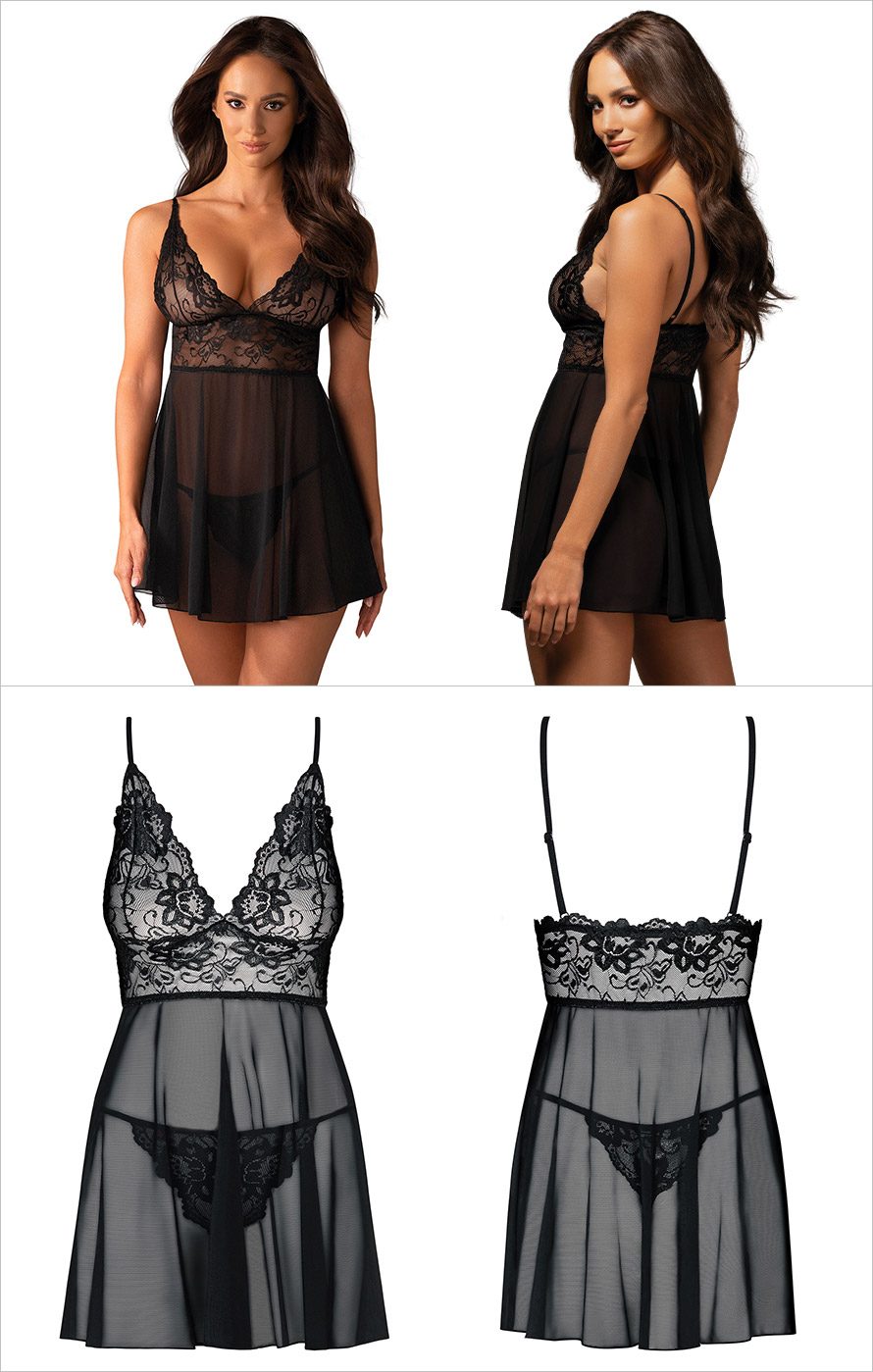 Obsessive Idillia | Ravissant babydoll et string de couleur noire