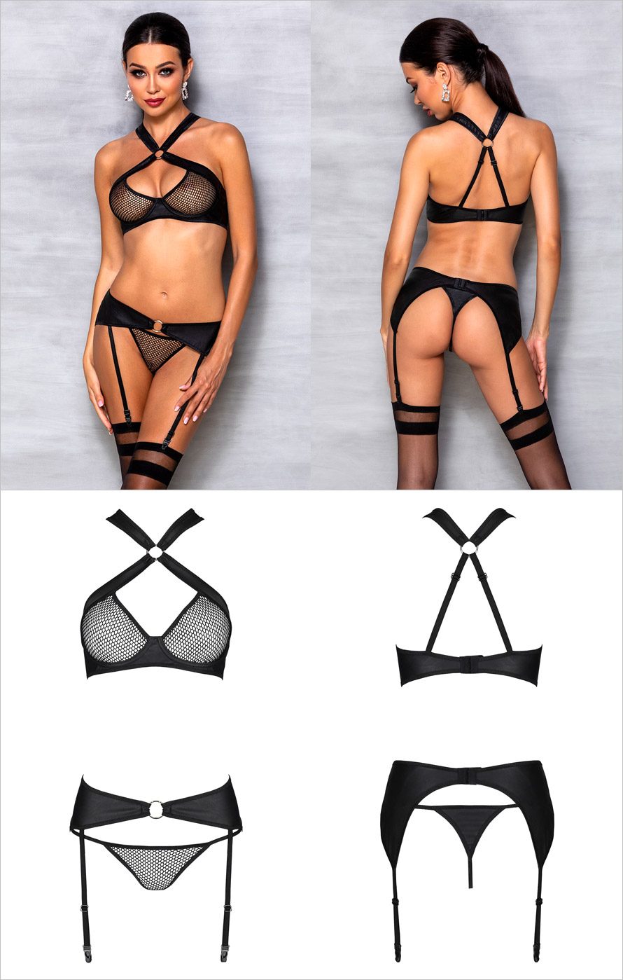Passion Ensemble Amanda | Ensemble sexy 3 pièces en résille large